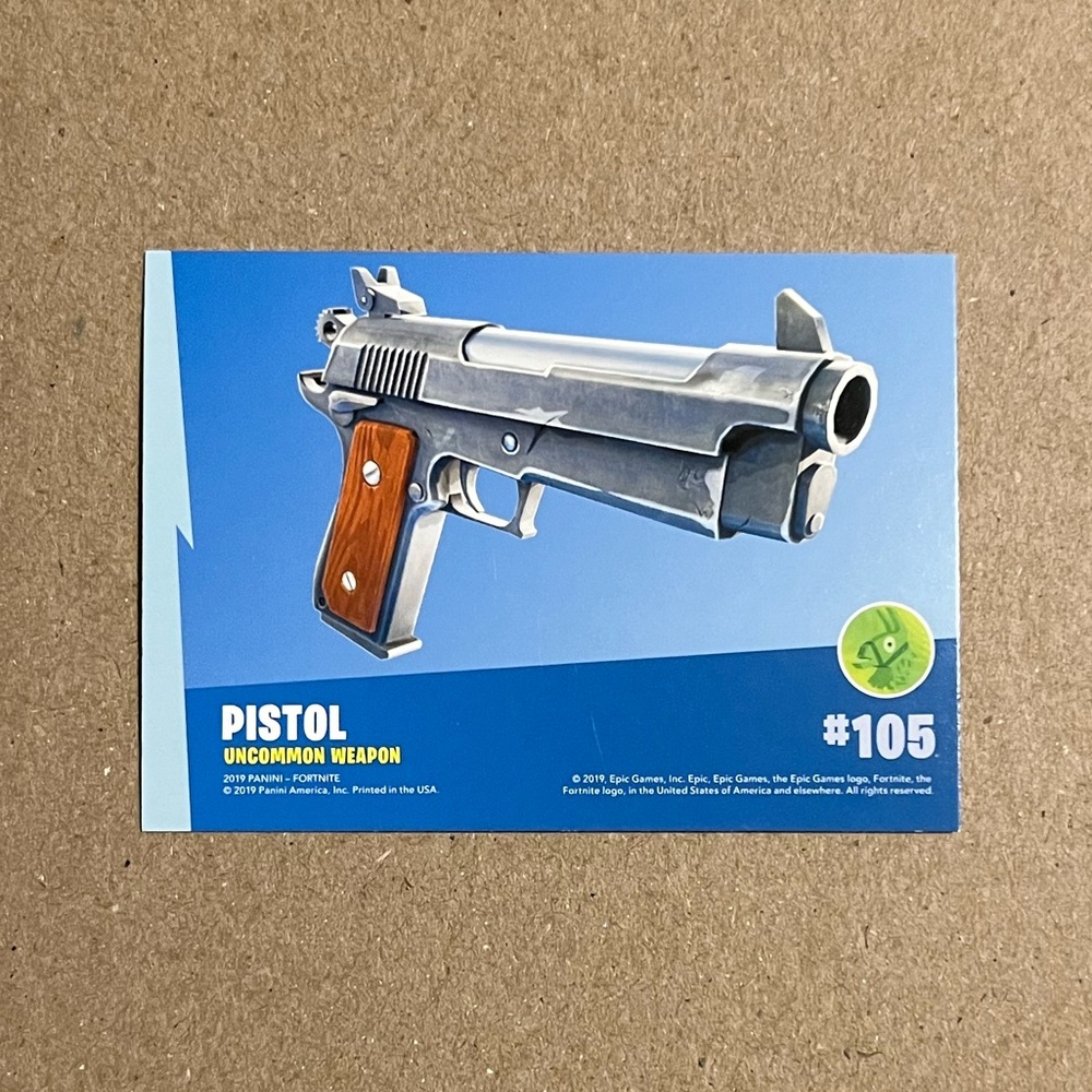 2019 Panini Fortnite Series 1 #105. Common rarity Pistol